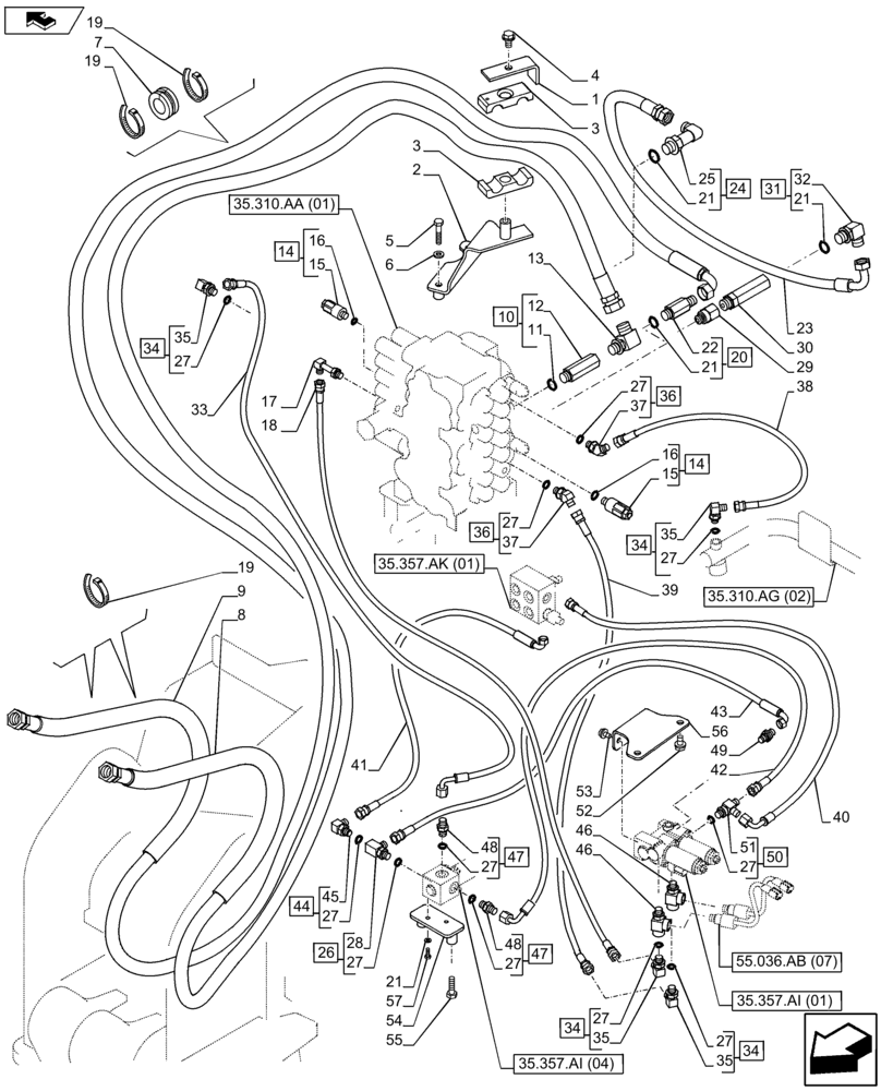 Схема запчастей Case CX80C - (35.310.AJ[05]) - VAR - 461871 - CONTROL VALVE LINE (35) - HYDRAULIC SYSTEMS
