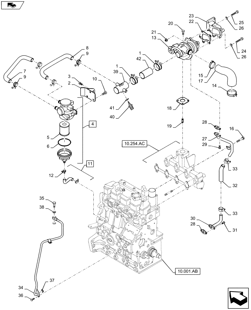 Схема запчастей Case SR160 - (10.250.AC) - TURBOCHARGER & RELATED PARTS (10) - ENGINE