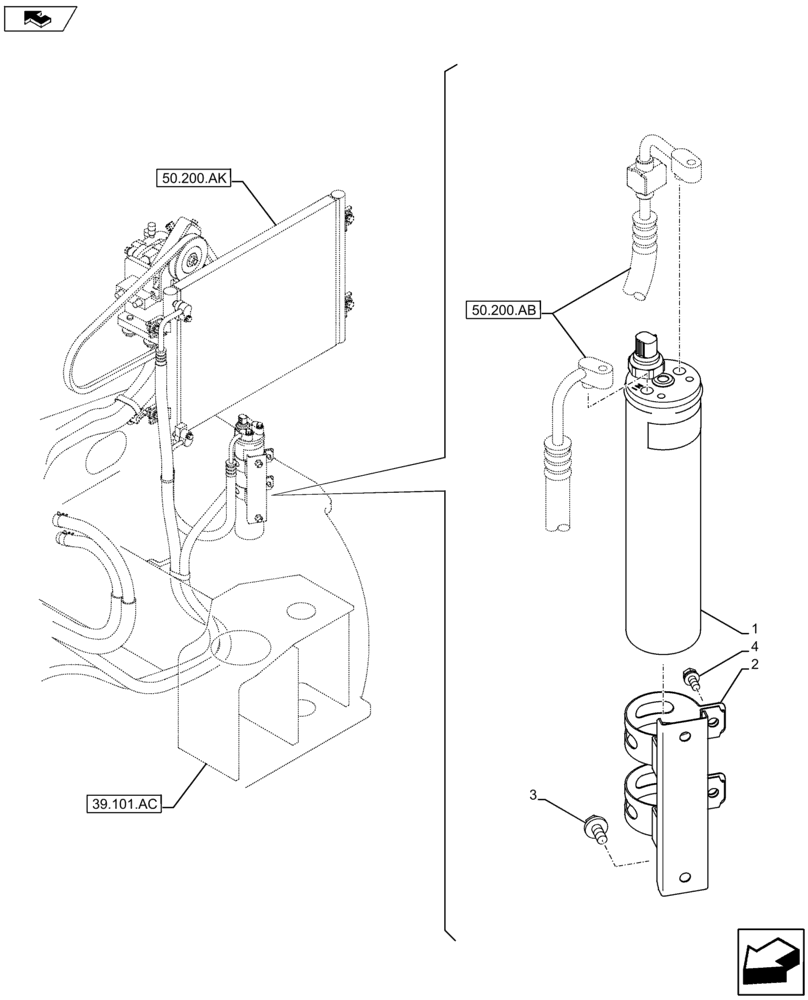 Схема запчастей Case CX80C - (50.200.AN) - RECEIVER-DRYER (50) - CAB CLIMATE CONTROL