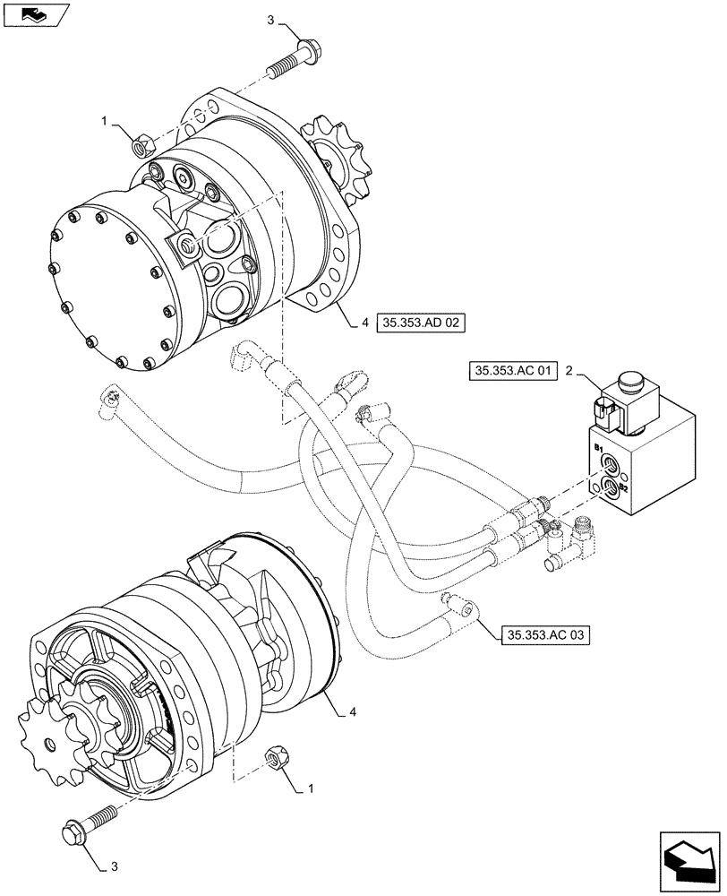 Схема запчастей Case SR150 - (35.353.AD[01]) - TRAVEL SPEED, 1 SPEED (35) - HYDRAULIC SYSTEMS