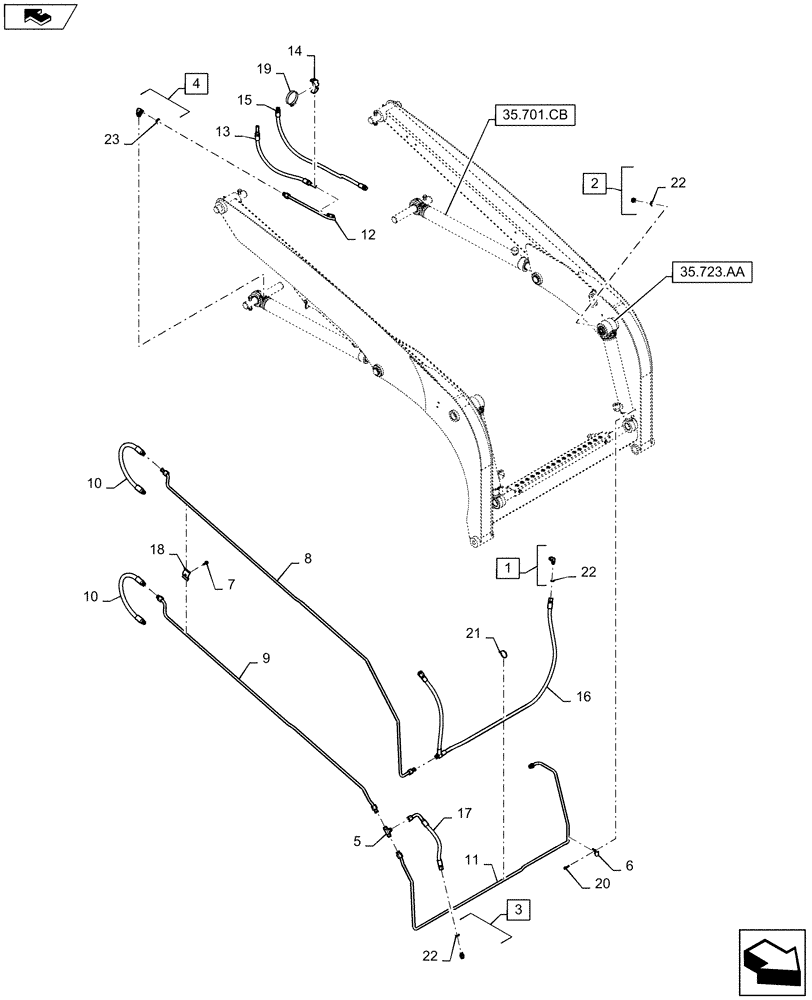 Схема запчастей Case SR160 - (35.701.AX[02]) - LOADER ARM LINES (35) - HYDRAULIC SYSTEMS
