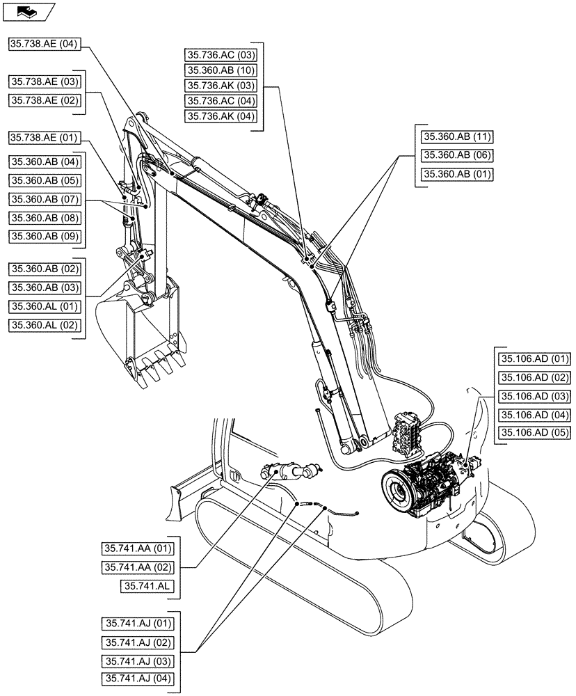 Схема запчастей Case CX80C - (35.000.00[01]) - SECTION INDEX - HYDRAULIC SYSTEMS (35) - HYDRAULIC SYSTEMS