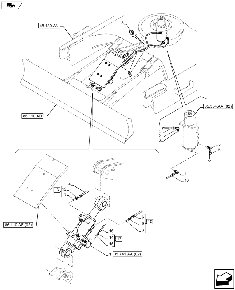 Схема запчастей Case CX80C - (35.741.AJ[02]) - DOZER BLADE CYLINDER LINE (35) - HYDRAULIC SYSTEMS