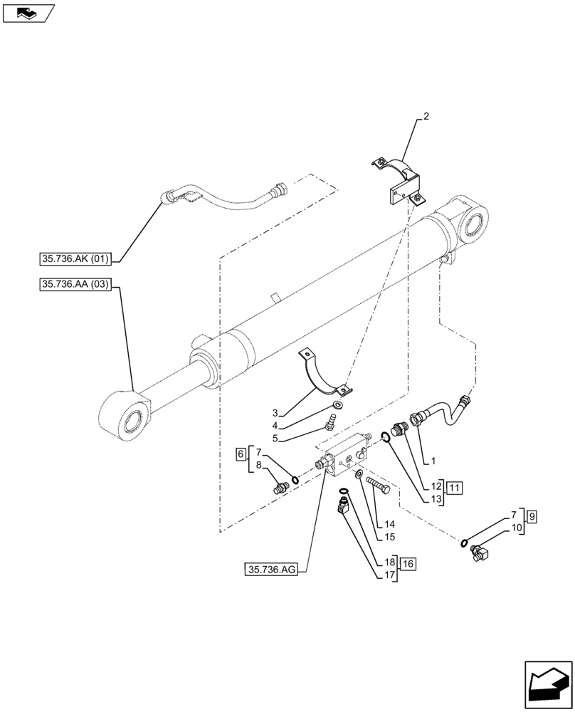 Схема запчастей Case CX80C - (35.736.AK[02]) - VAR - 481064 - BOOM CYLINDER HOLDING VALVE LINE (35) - HYDRAULIC SYSTEMS