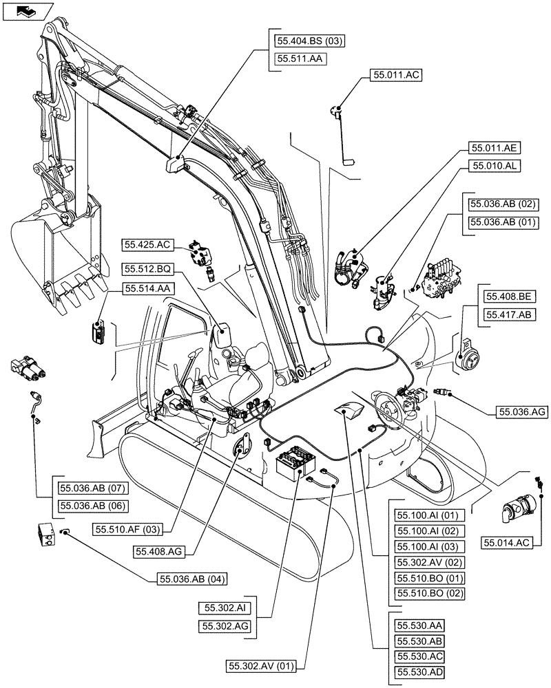 Схема запчастей Case CX80C - (55.000.00[01]) - SECTION INDEX - ELECTRICAL SYSTEMS (55) - ELECTRICAL SYSTEMS
