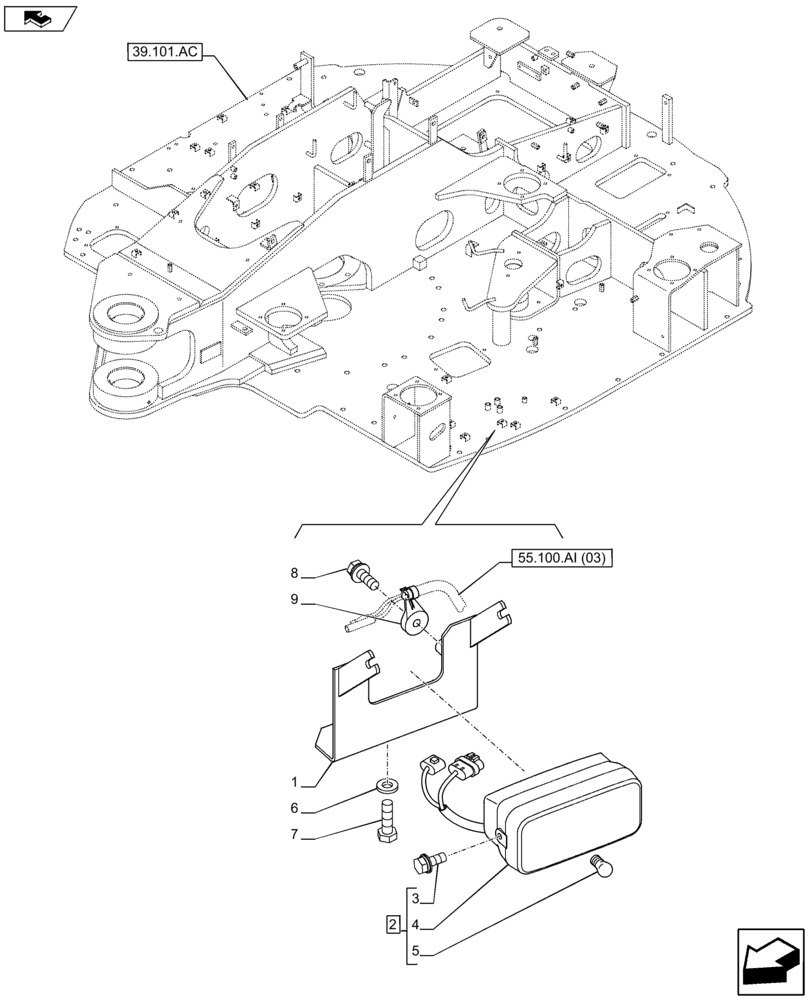 Схема запчастей Case CX80C - (55.404.BS[04]) - WORK LIGHT (55) - ELECTRICAL SYSTEMS