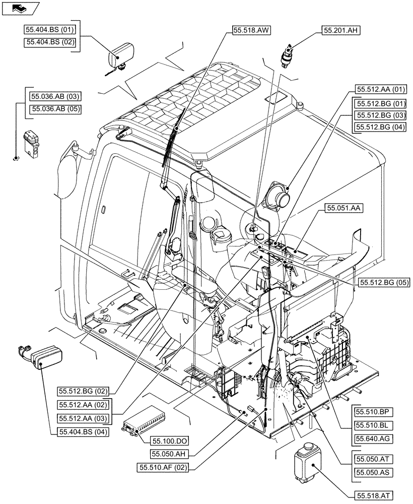 Схема запчастей Case CX80C - (55.000.00[02]) - SECTION INDEX - ELECTRICAL SYSTEMS (55) - ELECTRICAL SYSTEMS