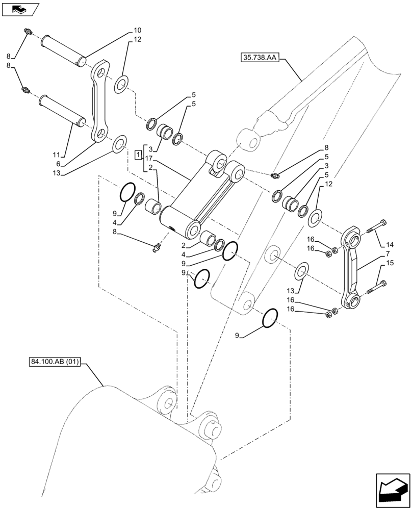 Схема запчастей Case CX80C - (84.100.AP[02]) - VAR - 461023 - LINK, ROD (84) - BOOMS, DIPPERS & BUCKETS