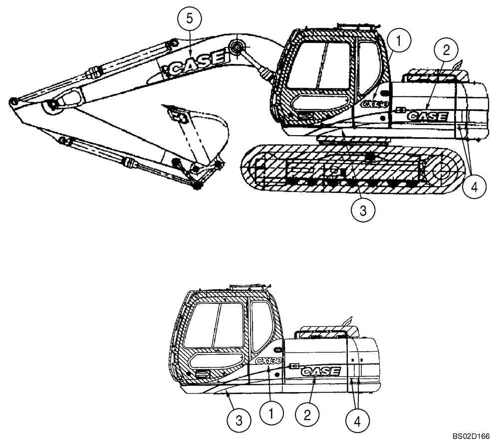 Схема запчастей Case CX130 - (09-55) - DECALS (09) - CHASSIS