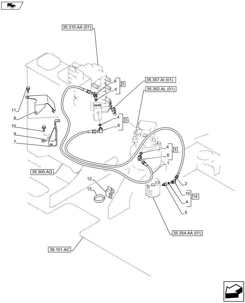 Схема запчастей Case CX80C - (35.352.AI[02]) - SWING MOTOR LINES (35) - HYDRAULIC SYSTEMS