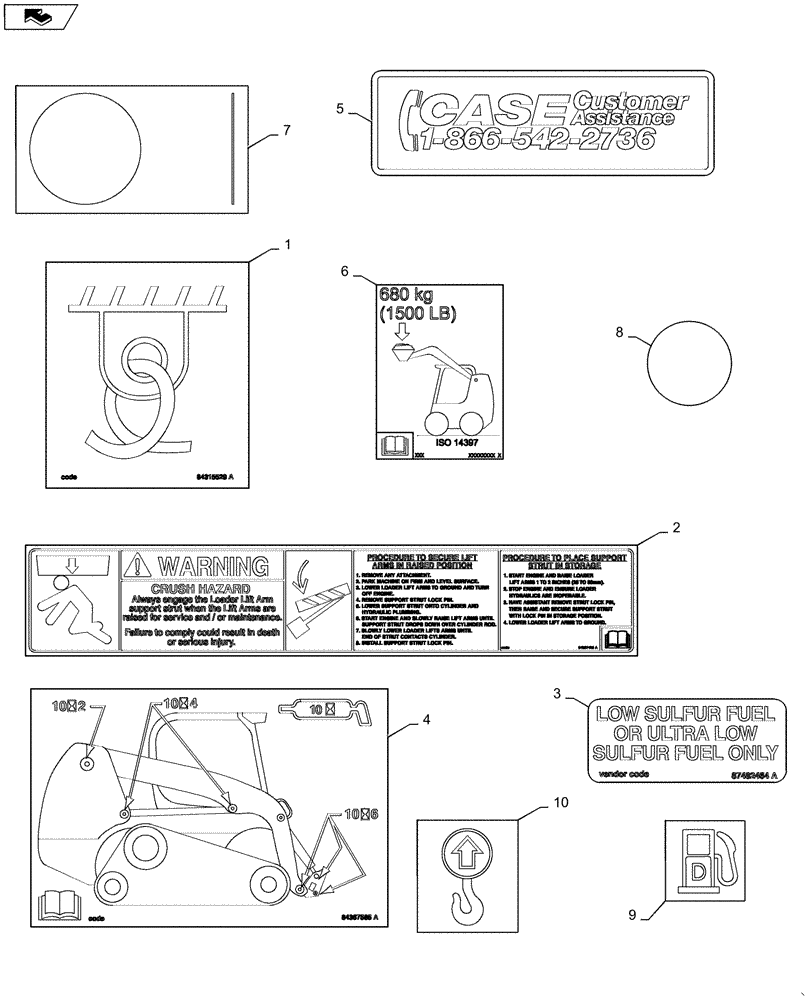 Схема запчастей Case SR150 - (90.108.AA[03]) - DECALS (90) - PLATFORM, CAB, BODYWORK AND DECALS
