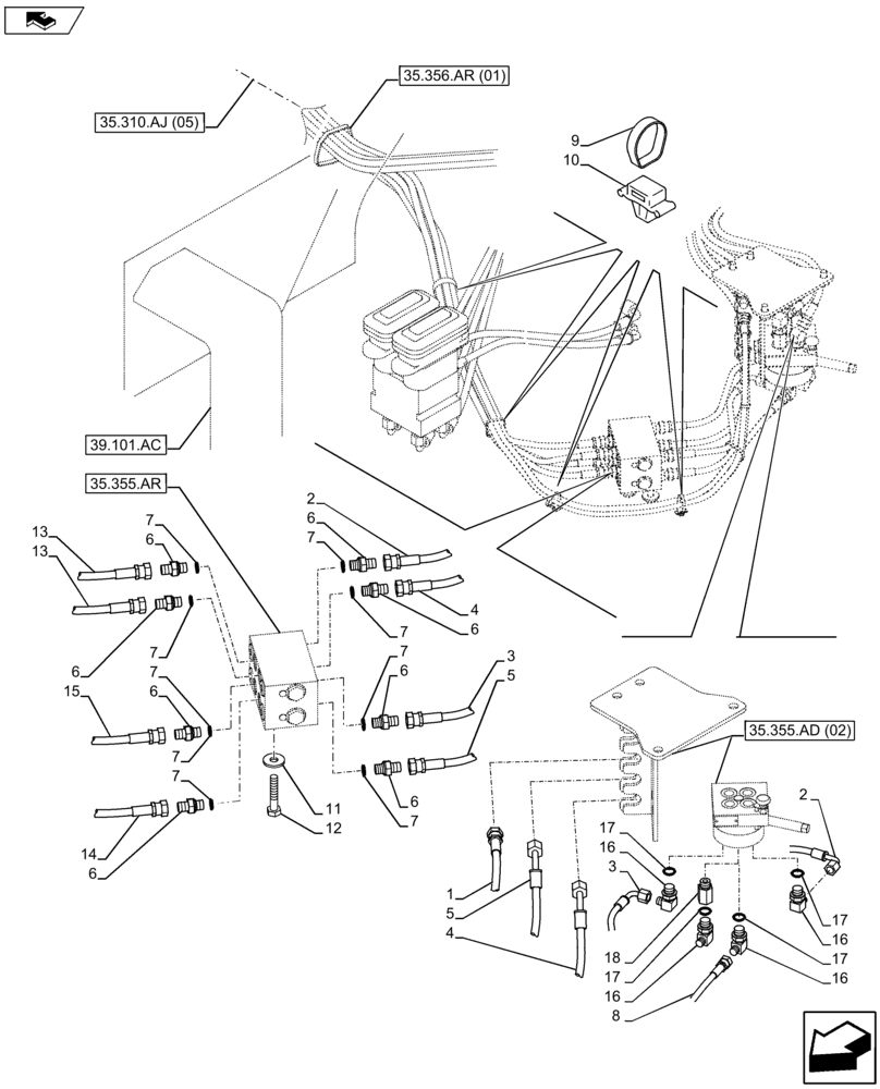 Схема запчастей Case CX75C SR - (35.310.AJ[20]) - VAR - 461558 - CONTROL VALVE LINE (35) - HYDRAULIC SYSTEMS