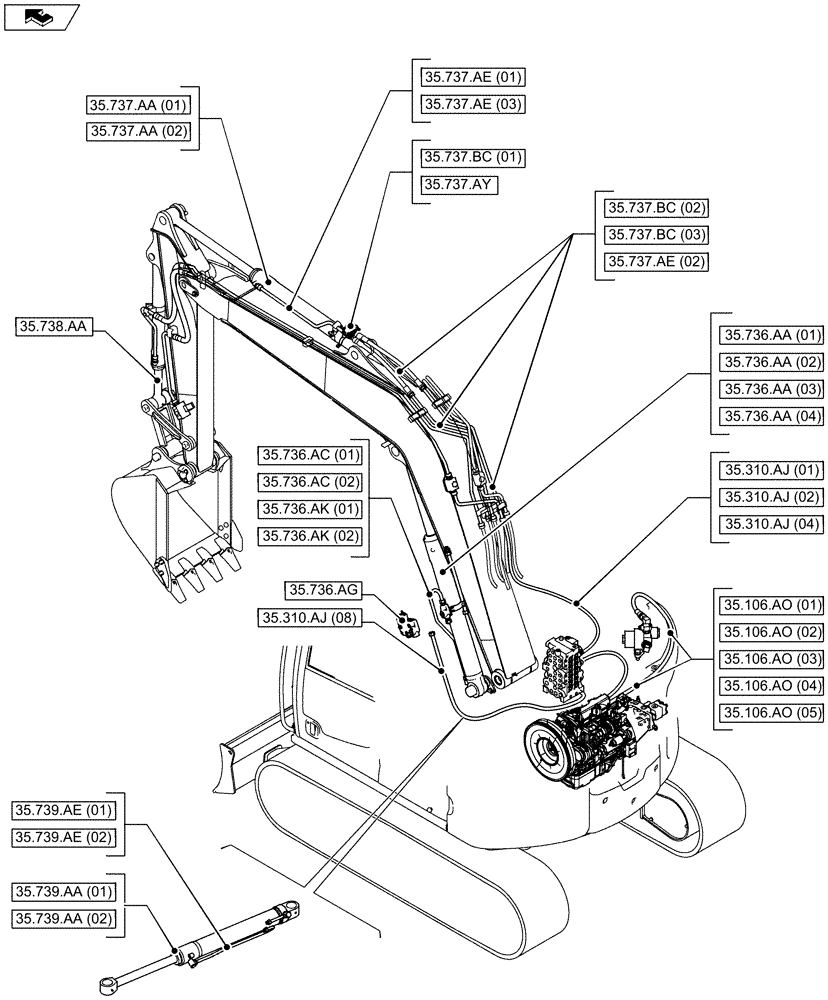 Схема запчастей Case CX80C - (35.000.00[02]) - SECTION INDEX - HYDRAULIC SYSTEMS (35) - HYDRAULIC SYSTEMS