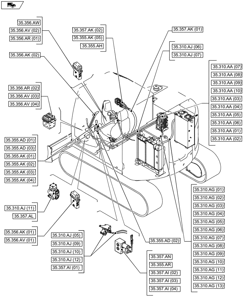 Схема запчастей Case CX80C - (35.000.00[03]) - SECTION INDEX - HYDRAULIC SYSTEMS (35) - HYDRAULIC SYSTEMS
