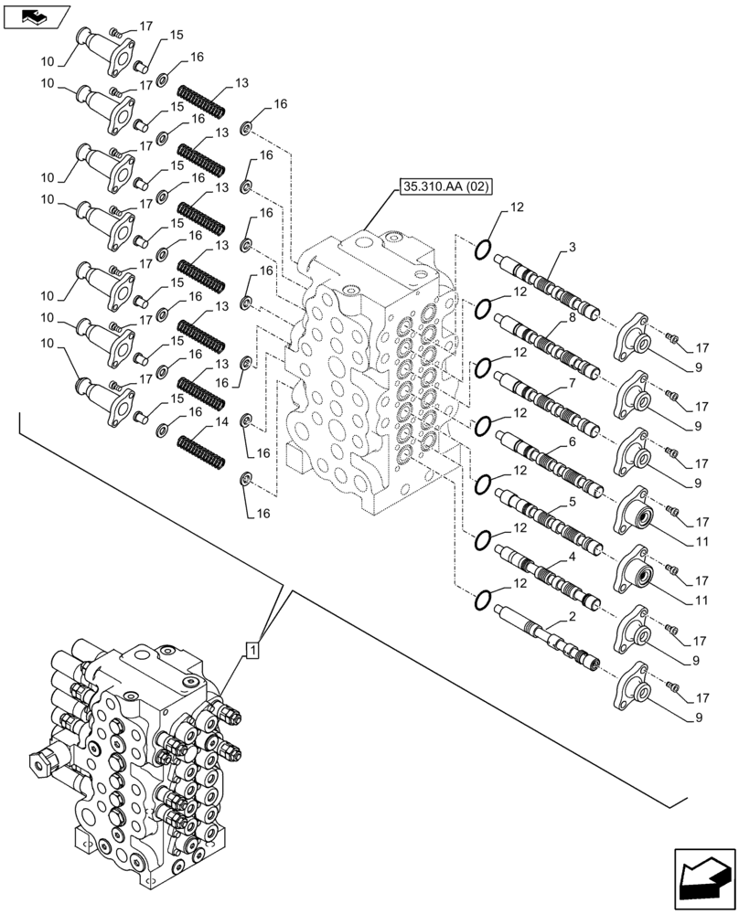 Схема запчастей Case CX80C - (35.310.AA[03]) - CONTROL VALVE (35) - HYDRAULIC SYSTEMS