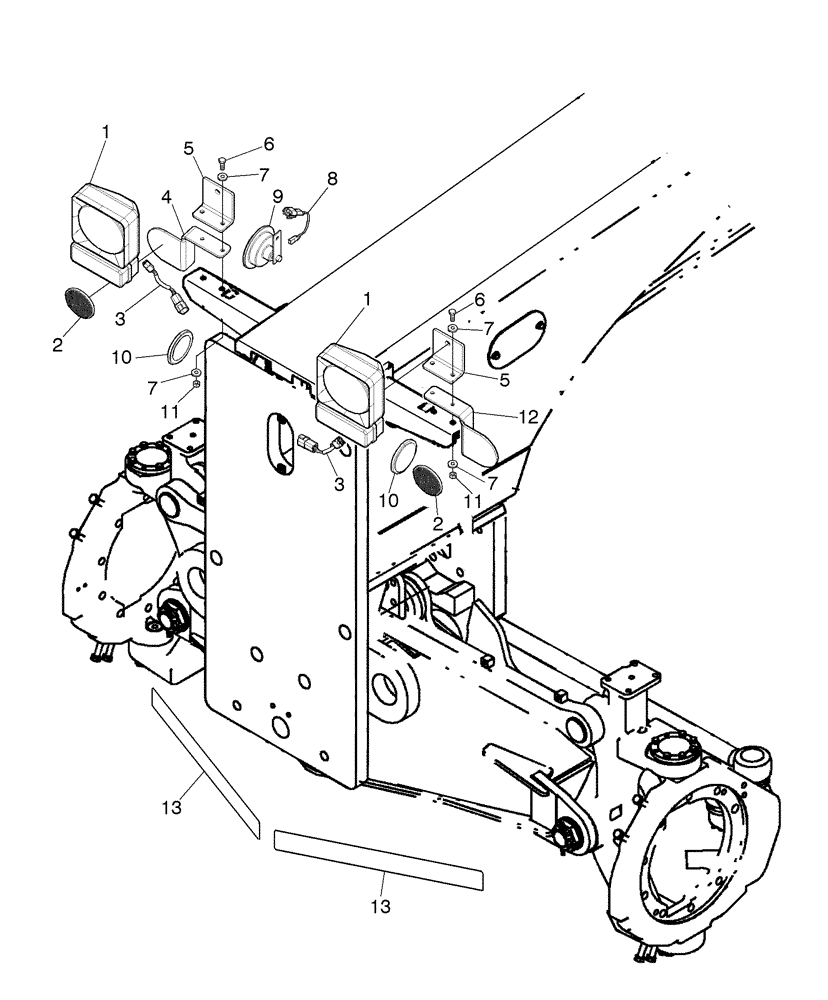 Схема запчастей Case 845B - (04-10[02]) - ELECTRICAL SYSTEM, FRONT FRAME LIGHTS - OPTIONAL FOR INDIA (06) - ELECTRICAL SYSTEMS