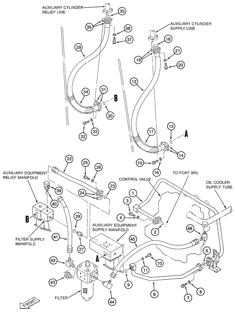 Схема запчастей Case 9050B - (8-094) - SINGLE ACTION AUXILIARY EQUIPMENT OPTION, CYLINDER SUPPLY & RELIEF LINES, CYLINDER SUPPLY LINES (08) - HYDRAULICS