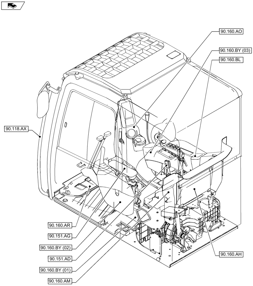 Схема запчастей Case CX80C - (90.000.00[04]) - SECTION INDEX - PLATFORM, CAB, BODYWORK AND DECALS (90) - PLATFORM, CAB, BODYWORK AND DECALS