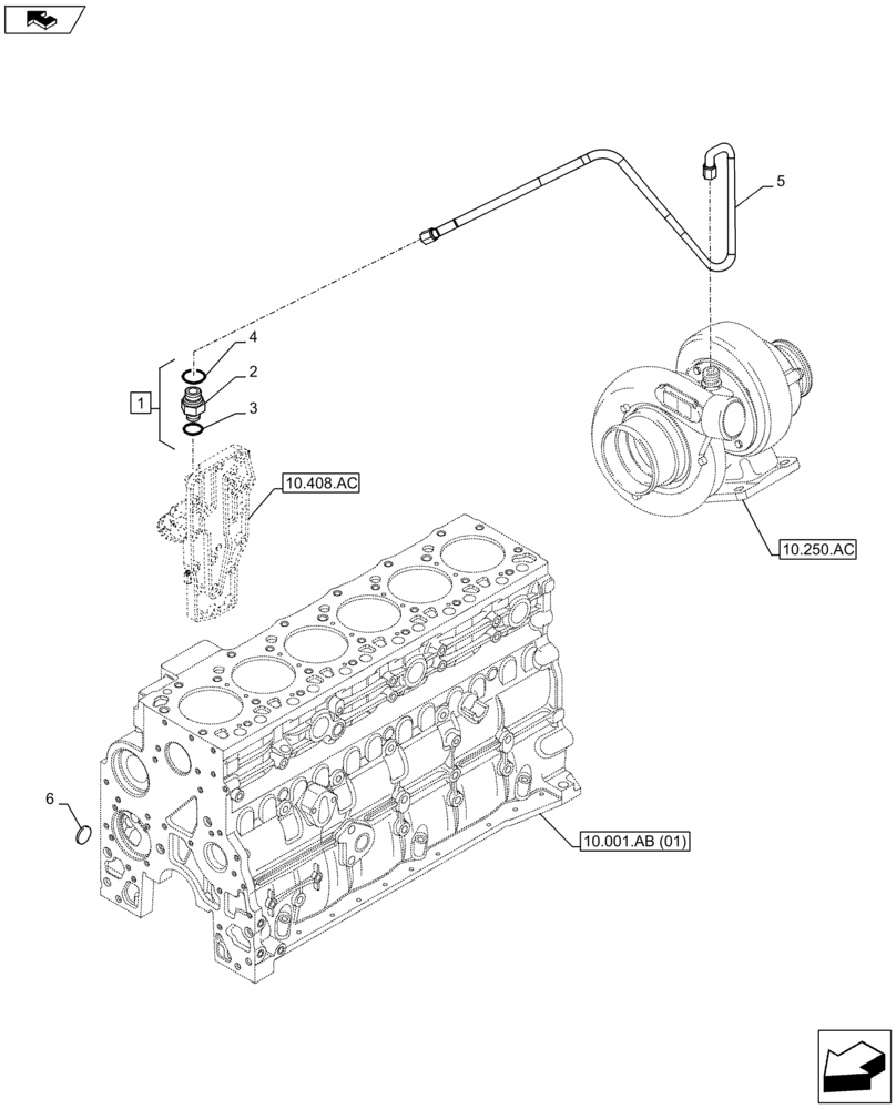 Схема запчастей Case F4HFA613F E005 - (10.250.AD) - TURBOCHARGER LUBE LINE (10) - ENGINE