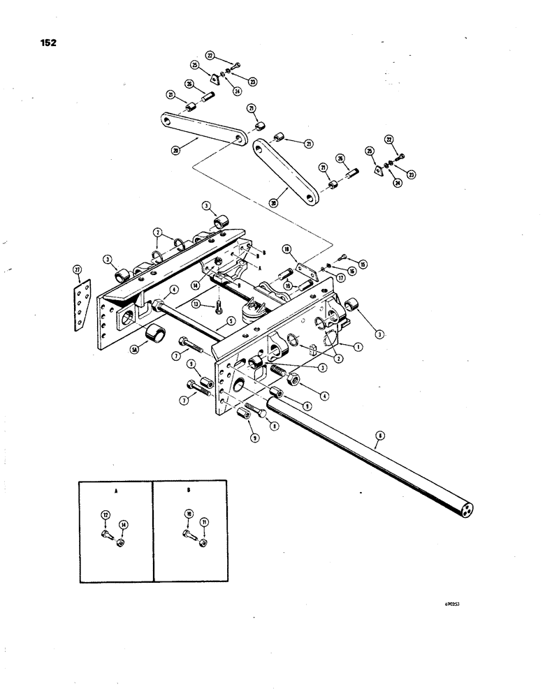 Схема запчастей Case 850 - (152) - MAIN FRAME AND GUIDE LEVERS (05) - UPPERSTRUCTURE CHASSIS