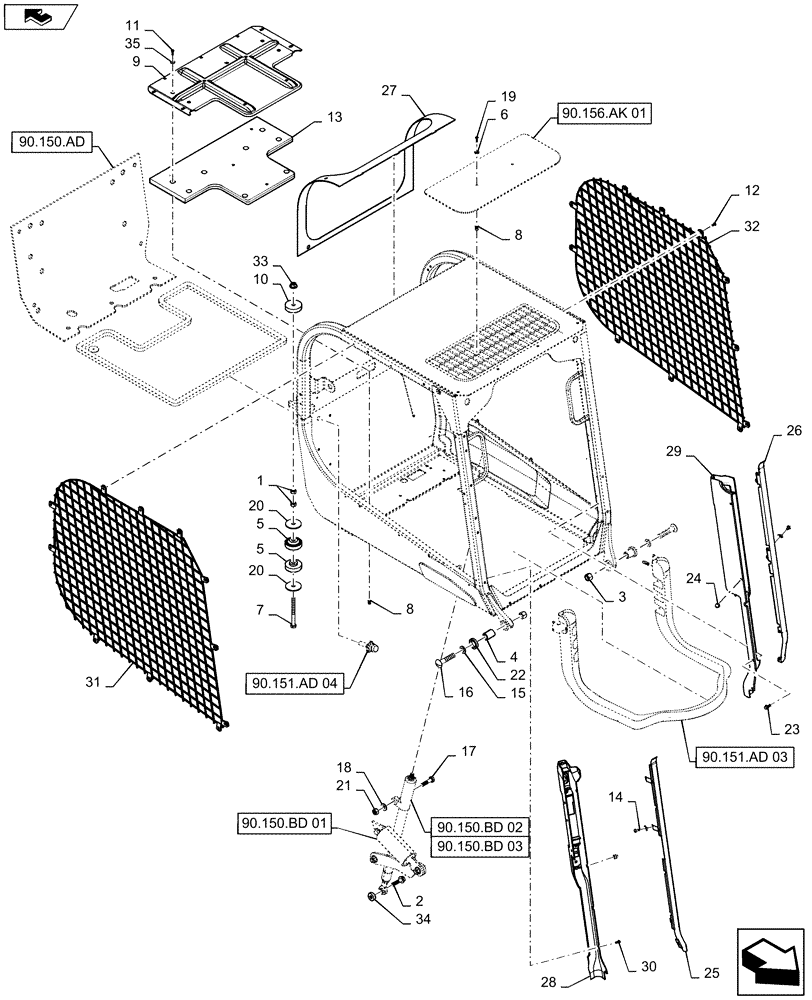Схема запчастей Case SR160 - (90.150.AB) - CAB (90) - PLATFORM, CAB, BODYWORK AND DECALS