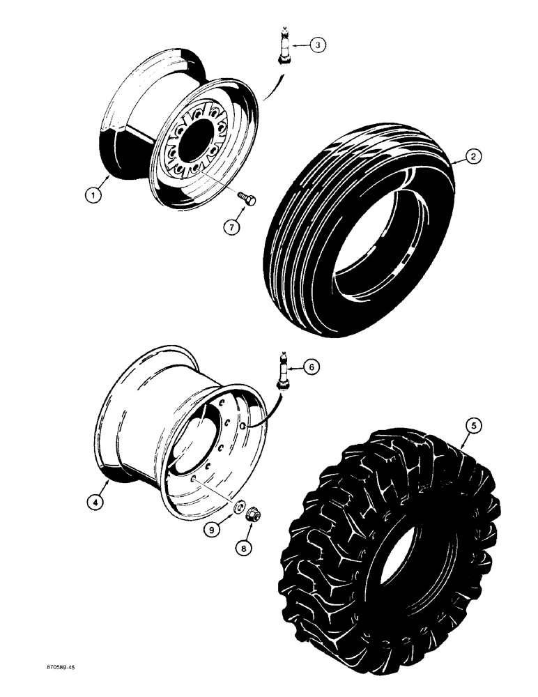 Схема запчастей Case 480F LL - (5-20) - FRONT WHEELS AND TIRES (05) - STEERING