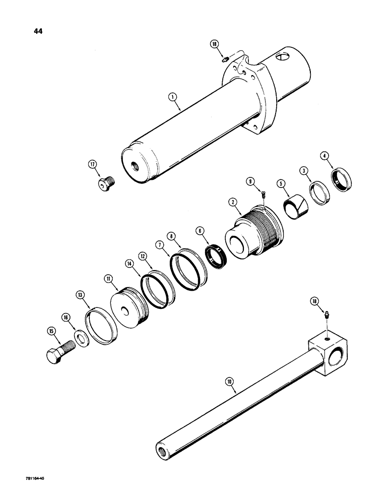 Схема запчастей Case D100 - (9-44) - G100905 SWING CYLINDER, CYLINDER PART NUMBER STAMPED ON GLAND 