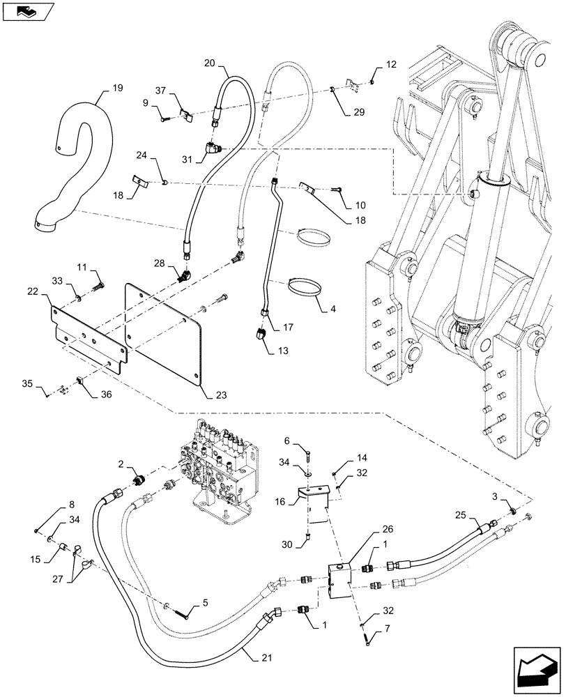 Схема запчастей Case 2050M WT/LGP - (35.742.AA[01]) - HYDRAULIC SYSTEM, RIPPER (35) - HYDRAULIC SYSTEMS