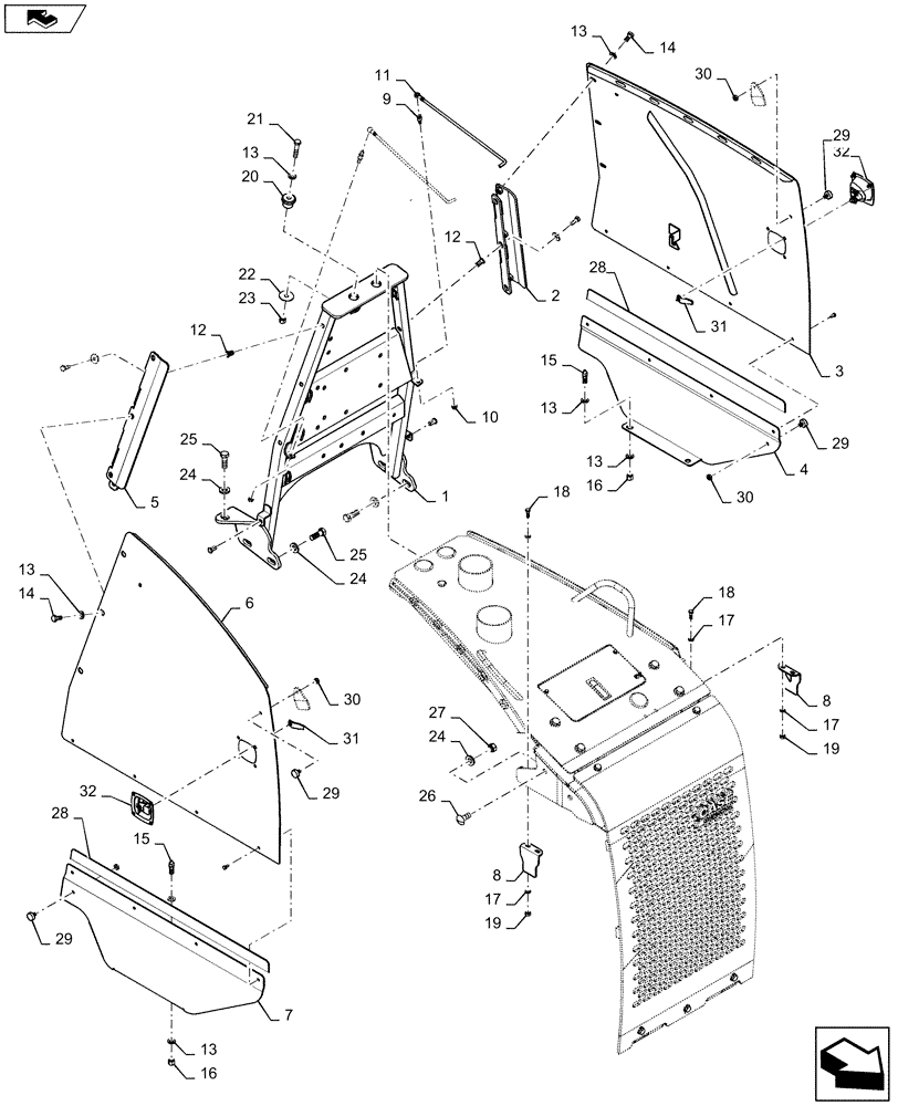 Схема запчастей Case 750M WT/LGP - (90.100.AU[03]) - HOOD, SIDE PANEL -DETACHED- (90) - PLATFORM, CAB, BODYWORK AND DECALS