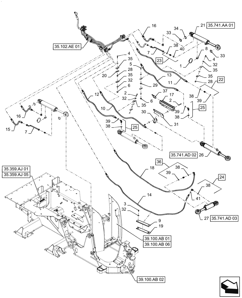 Схема запчастей Case 850M WT/LGP - (35.741.AD[01]) - BLADE, CYLINDER AND HOSE ASSY. (35) - HYDRAULIC SYSTEMS