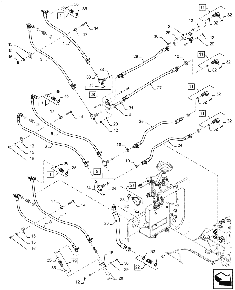 Схема запчастей Case 850M LT - (35.102.AE[01]) - HYDRAULIC EQUIPMENT REEL, CONTROLS AND INTERNAL PLUMBING (35) - HYDRAULIC SYSTEMS