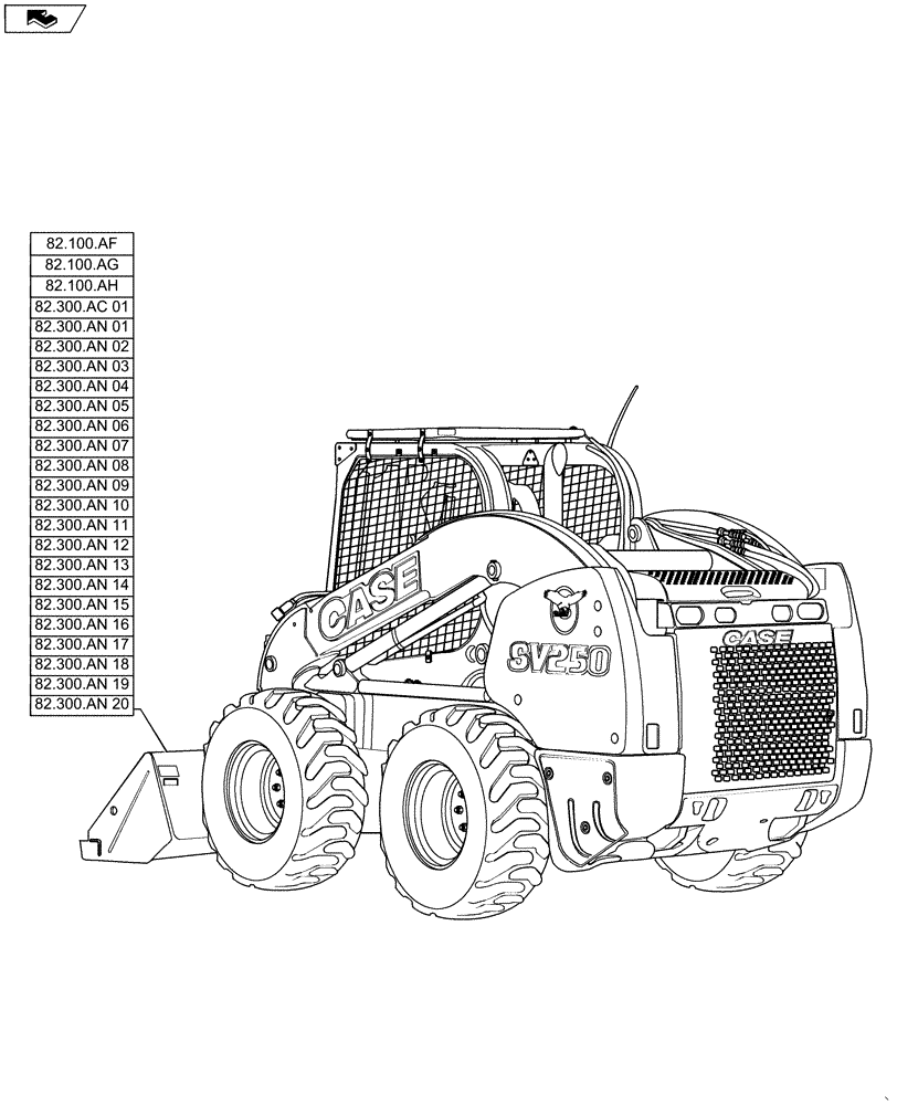 Схема запчастей Case SV250 - (82.000.00) - PICTORIAL INDEX - FRONT LOADER (82) - FRONT LOADER & BUCKET