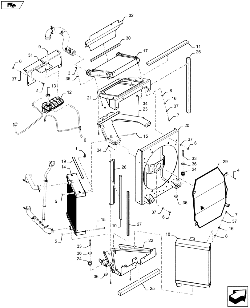 Схема запчастей Case 2050M XLT - (10.400.BF [01]) - COOLER ASSY., FRAME (10) - ENGINE