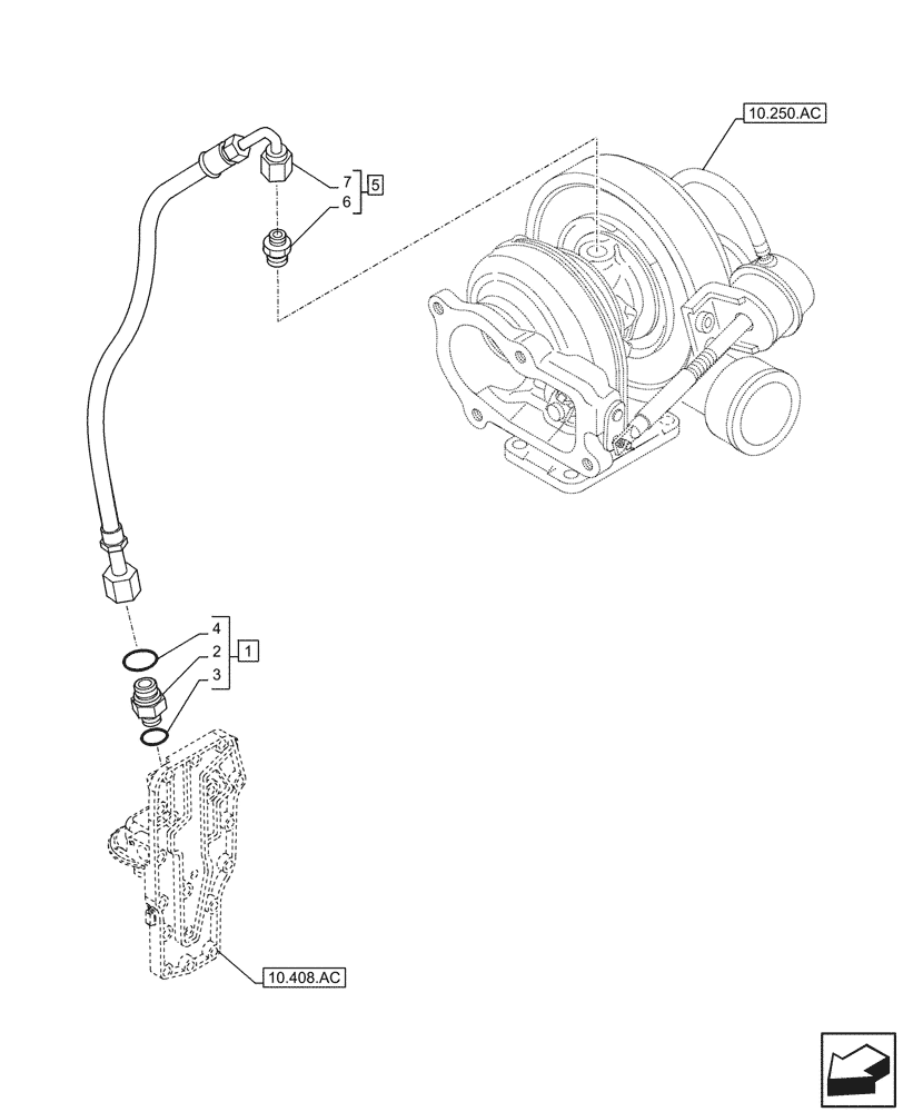 Схема запчастей Case F4HFE413P A001 - (10.250.AD) - TURBOCHARGER LINE (10) - ENGINE