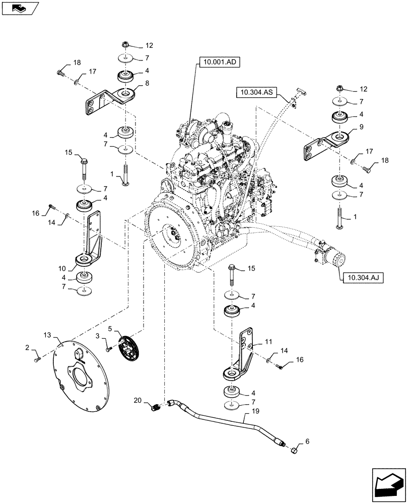 Схема запчастей Case SV185 - (10.001.AK) - ENGINE MOUNT, SUPPORT (10) - ENGINE