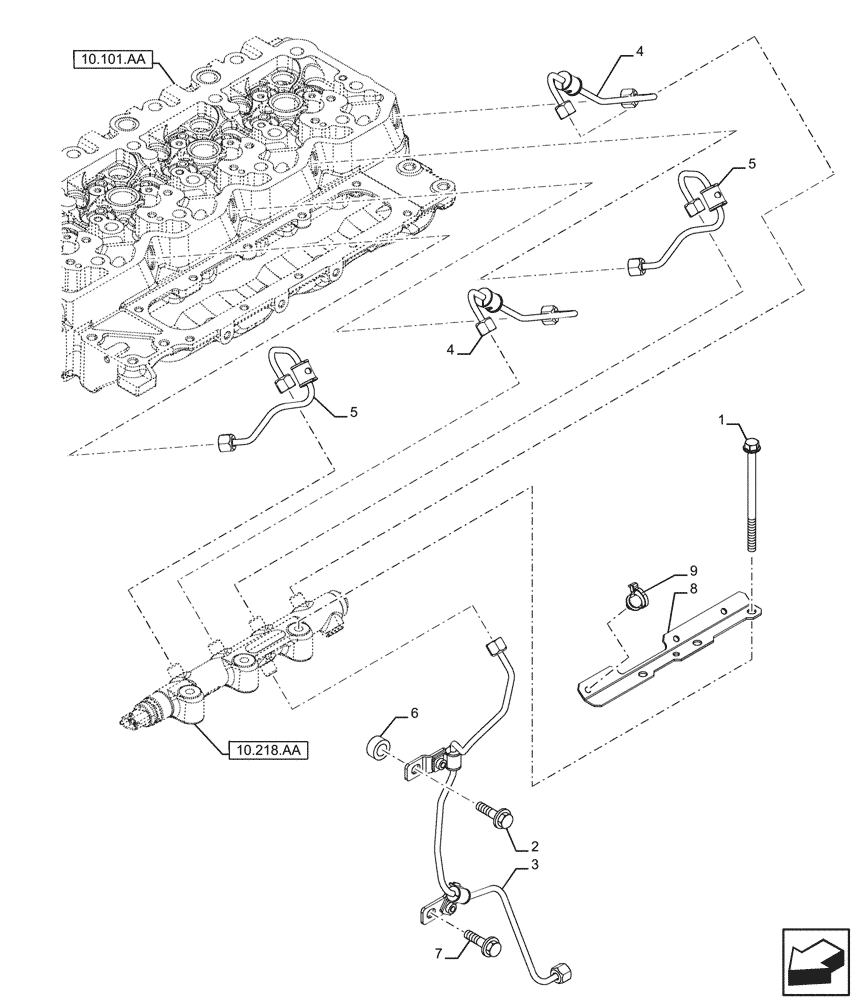 Схема запчастей Case F4HFE413P A001 - (10.218.AI[01]) - FUEL LINE, PIPE (10) - ENGINE