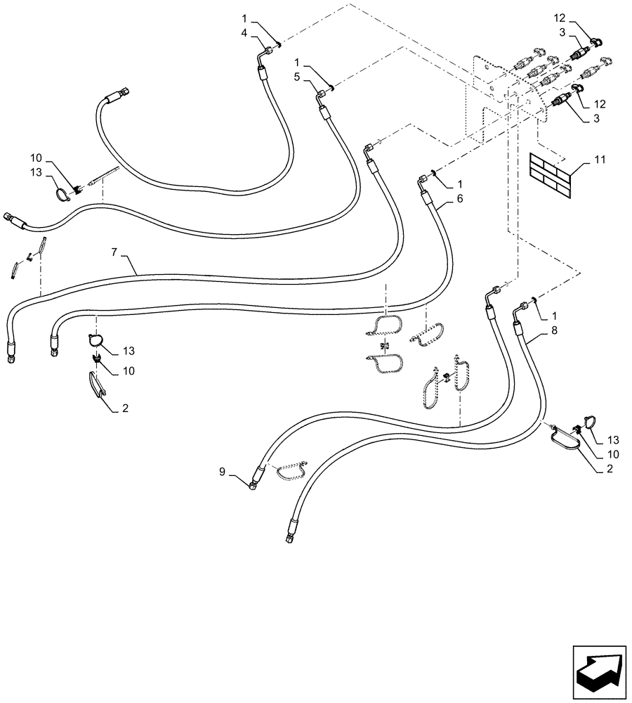 Схема запчастей Case 2050M WT/LGP - (35.525.AA[02]) - HOSE ASSY., DIAGNOSTIC (35) - HYDRAULIC SYSTEMS