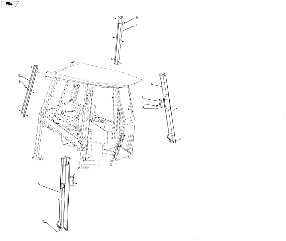 Схема запчастей Case 1650M XLT PAT - (90.160.020) - CAB, POST (90) - PLATFORM, CAB, BODYWORK AND DECALS