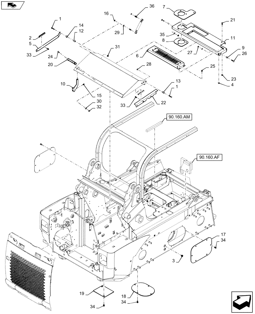 Схема запчастей Case SR175 - (90.100.BI[01]) - REAR HOOD AND CHASSIS ACCESS COVERS (90) - PLATFORM, CAB, BODYWORK AND DECALS
