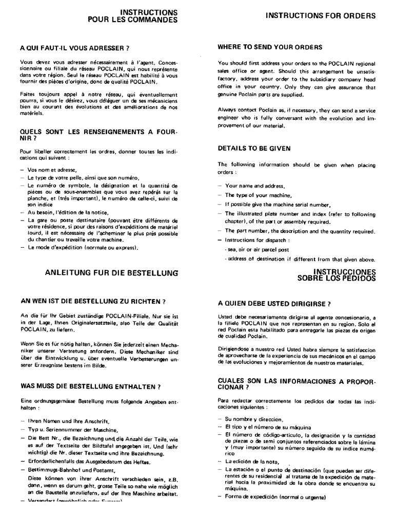 Схема запчастей Case 75P - (0-01) - INSTRUCTIONS FOR ORDERS (00) - GENERAL