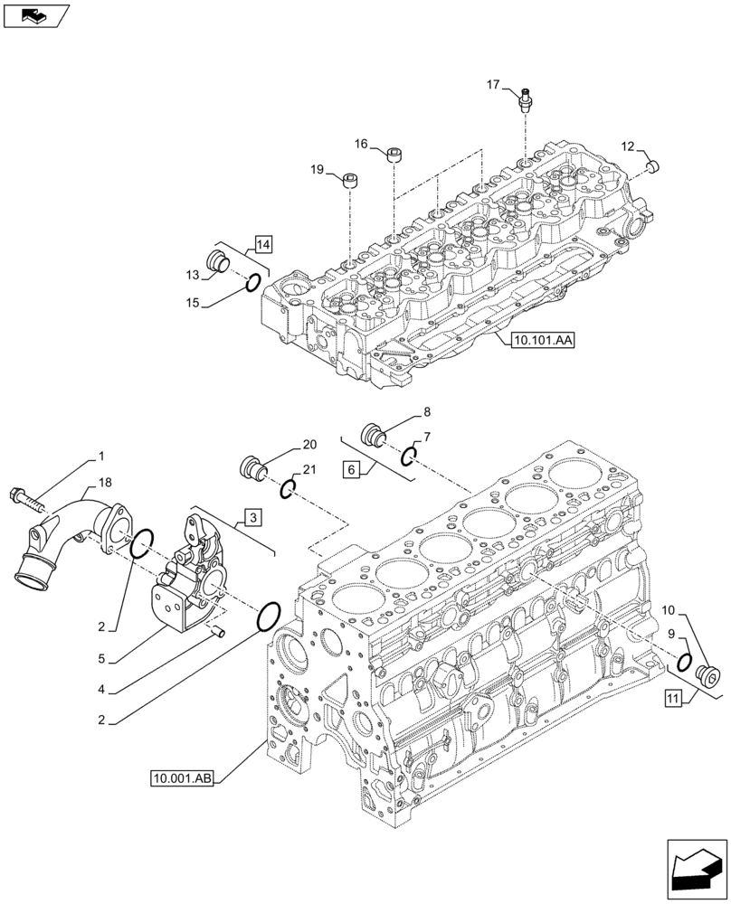 Схема запчастей Case F4HFE613F B002 - (10.400.AE) - ENGINE, COOLING SYSTEM LINE (10) - ENGINE