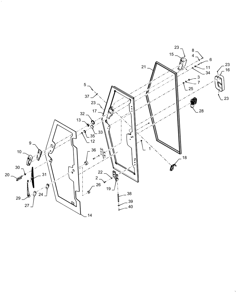 Схема запчастей Case 1650M XLT - (90.154.AA[02]) - CAB DOOR, LEFT (90) - PLATFORM, CAB, BODYWORK AND DECALS