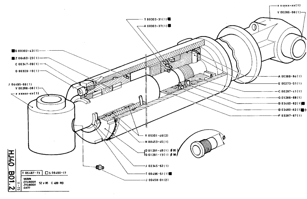 Схема запчастей Case TY45 - (HJ40 B01.2) - CYLINDER - 52 X 95 C400 RD (07) - HYDRAULIC SYSTEM