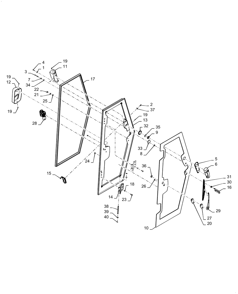 Схема запчастей Case 2050M WT/LGP - (90.154.AA [01]) - CAB DOOR, RIGHT (90) - PLATFORM, CAB, BODYWORK AND DECALS