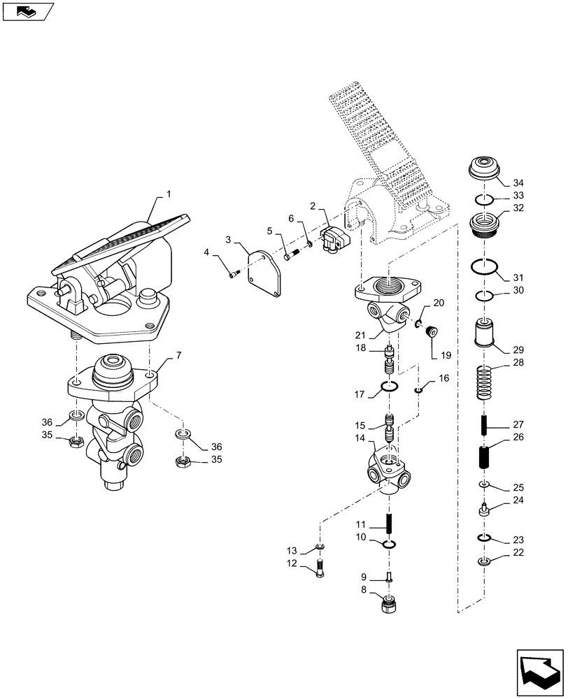 Схема запчастей Case 1221F - (35.353.AC) - BRAKE VALVE (35) - HYDRAULIC SYSTEMS