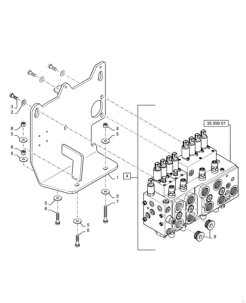 Схема запчастей Case 1650M XLT - (35.102.AE [02]) - CONTROL VALVE ASSY, 3 SP W/PLUGS (35) - HYDRAULIC SYSTEMS