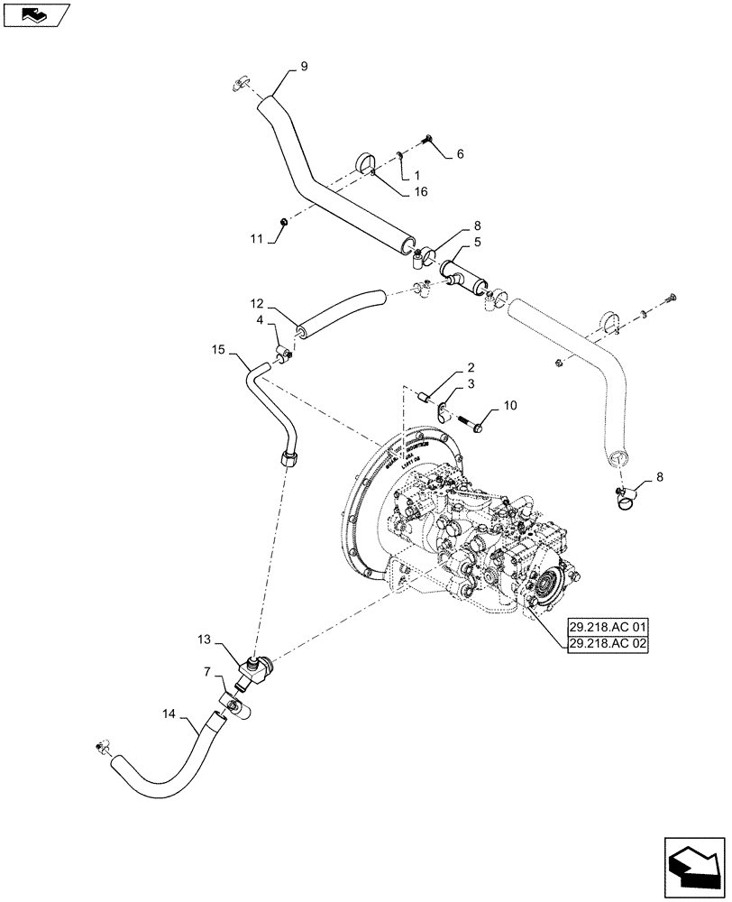 Схема запчастей Case SR200 - (29.204.AB[02]) - HYDROSTATIC PUMP, SUPPLY LINES, MECHANICAL CONTROLS (29) - HYDROSTATIC DRIVE