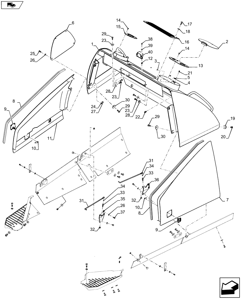 Схема запчастей Case 1150M LT - (90.105.CI[01]) - REAR COVER (90) - PLATFORM, CAB, BODYWORK AND DECALS