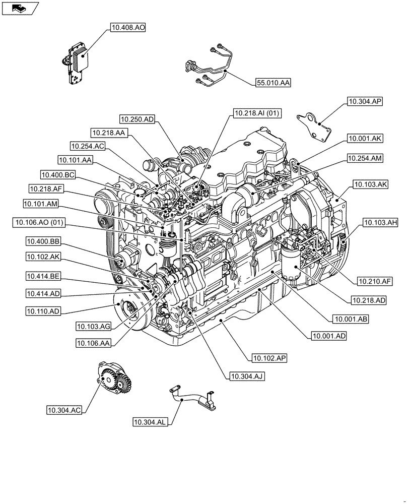 Схема запчастей Case F4HFE613F B002 - (10.000.00) - SECTION INDEX (10) - ENGINE