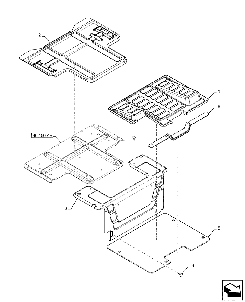 Схема запчастей Case TR310 - (90.160.AR[03]) - FLOOR MAT, EH CONTROLS (90) - PLATFORM, CAB, BODYWORK AND DECALS